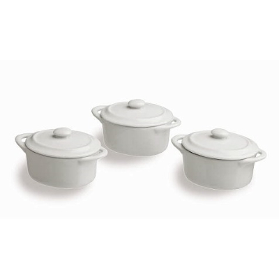 Set 3 Cocotte Ovali Mignon Bianche con Coperchio cm 7